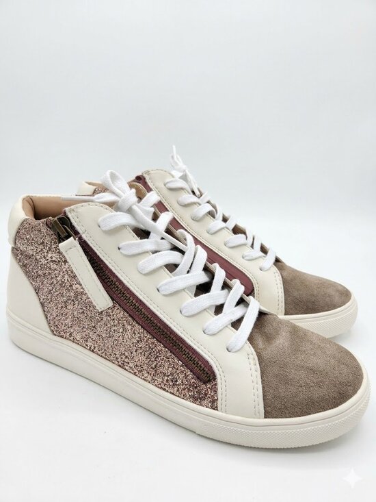 Blondo Shoes - ​Blondo Giana Waterproof Glitter Sneakers - White/Rose Gold - Size 9M